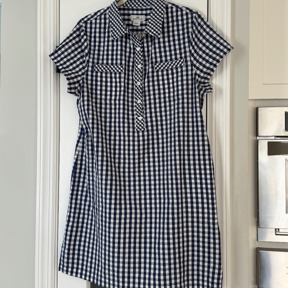 Vineyard Vines Dresses & Skirts - Vineyard Vines Gingham Navy & White Polo Style Shirt Dress, cotton, Size 12‎